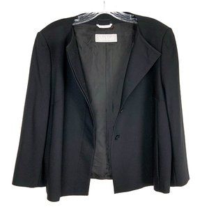MaxMara Black Italian Virgin Wool Collarless Luxury Blazer Jacket Sz 8